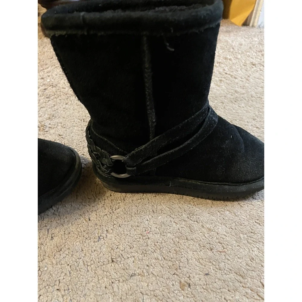 Bearpaw Toddler Black Faux Suede Boots Sz 9 Cozy Outdoor‎ Soft Cute